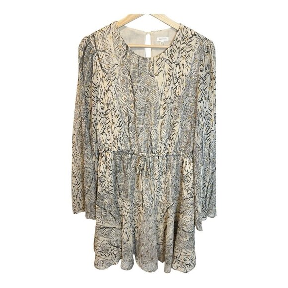 En Creme Ivory Grey Gold Embellished Large Long Sleeve Dress Mini Key Hole Neck - Picture 1 of 8